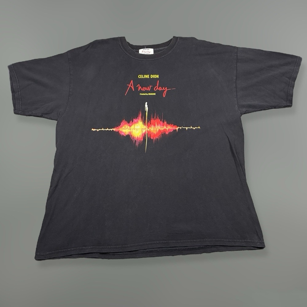 Vintage Y2K Celine Dion A New Day Las Vegas Concert T Shirt Mens XXL Black
